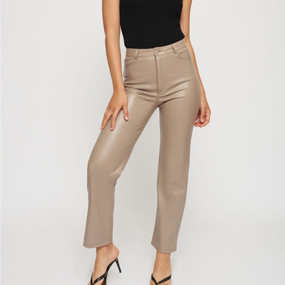 Gisele Faux Leather Pants Moon Rock Beige